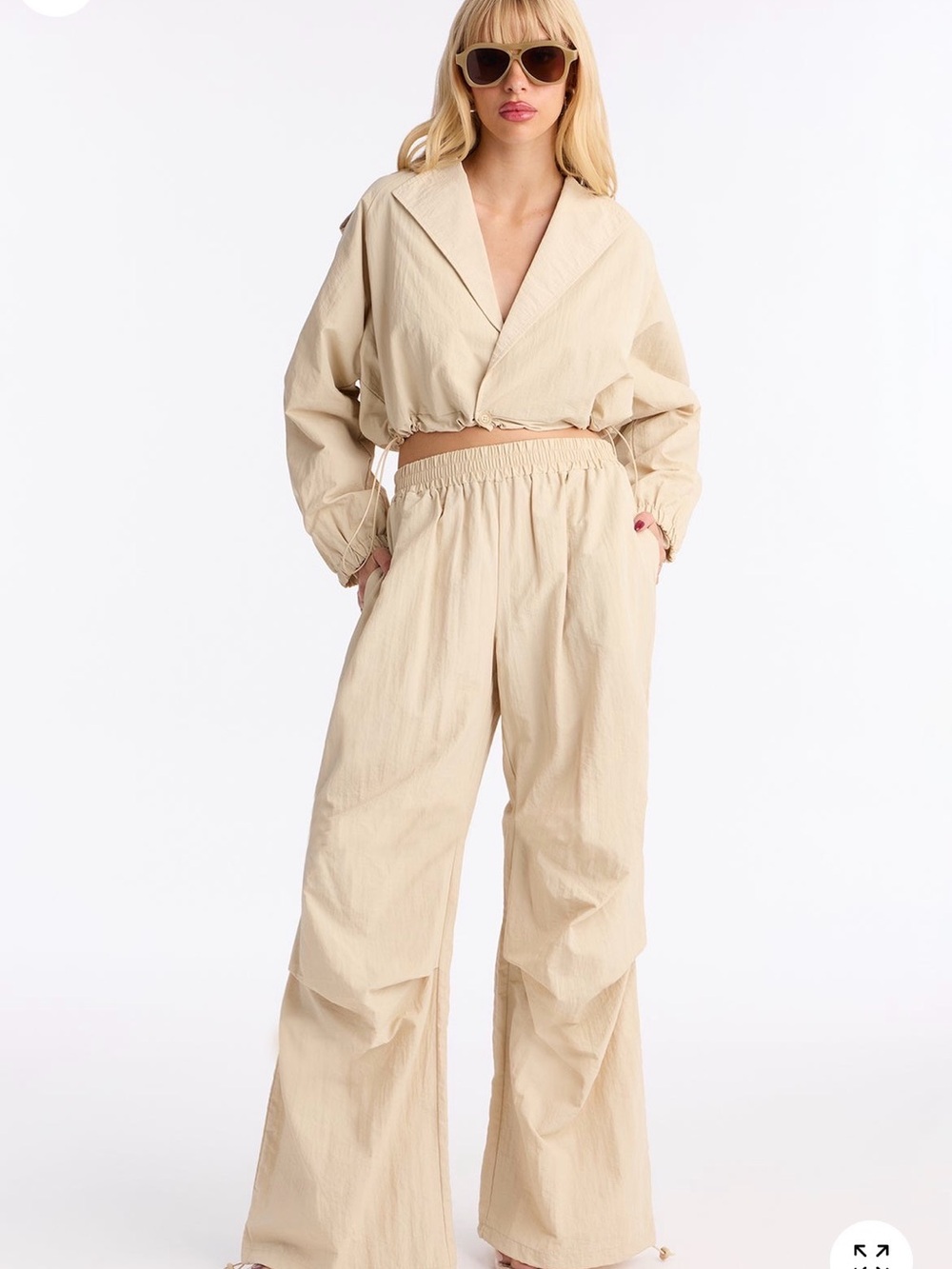 Fashion Nova Cream Wide-Leg Elastic Waist Pants